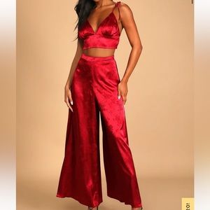 Lulus Red Satin Jumpsuit